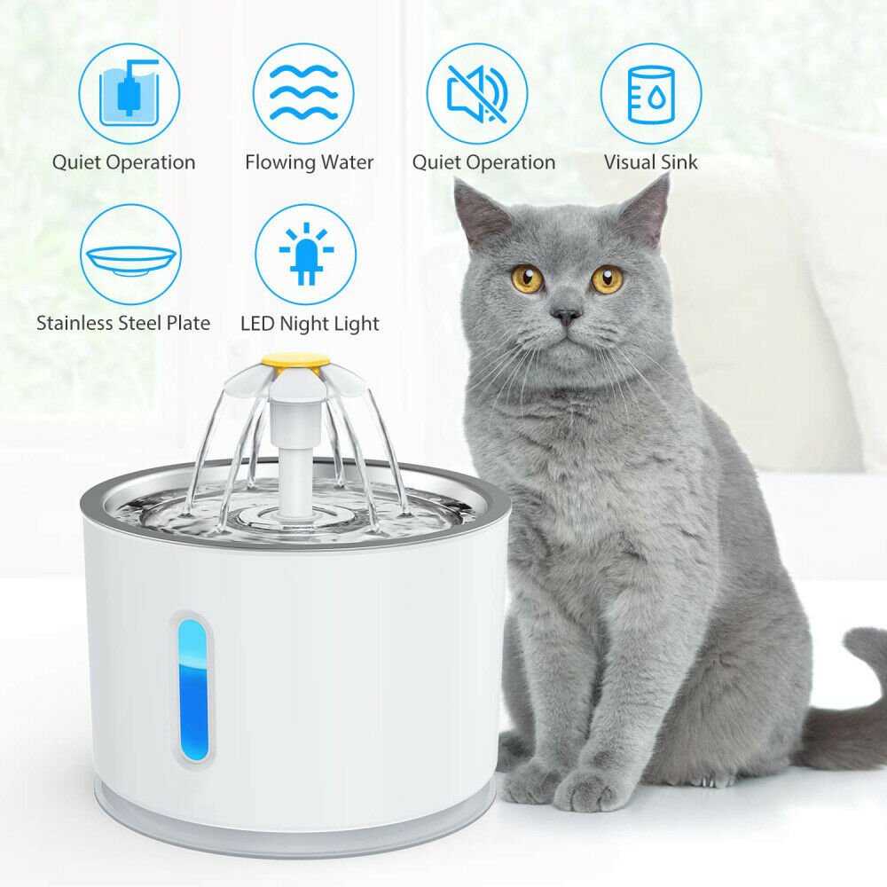 2.4L Automatic Cat Water Fountain LED Electric Mute...